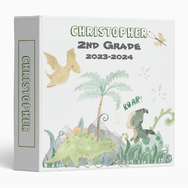 Personalized Dinosaur 2023-2024 Back To School 3 Ring Binder (Front/Spine)