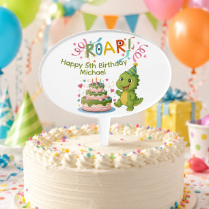 Personalized Dinosaur 5th Birthday Cake Pick