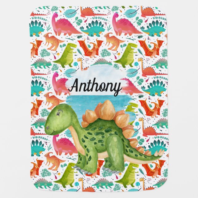 Personalized Dinosaur Baby Blanket (Front)