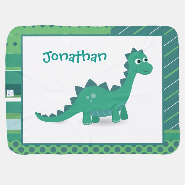 Personalized dinosaur baby fleece blanket. receiving blanket (Back Horizontal)