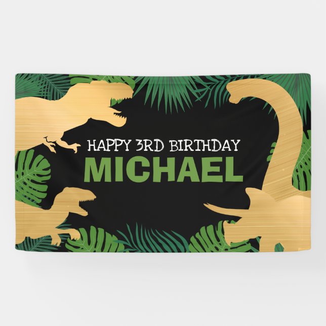 Personalized Dinosaur Birthday Kids Jurassic Trex Banner (Horizontal)