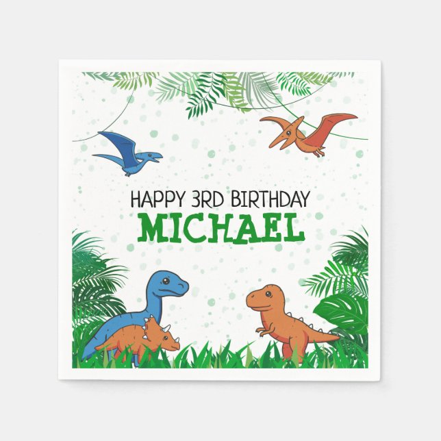 Personalized Dinosaur Birthday Kids Jurassic Trex Napkins (Front)