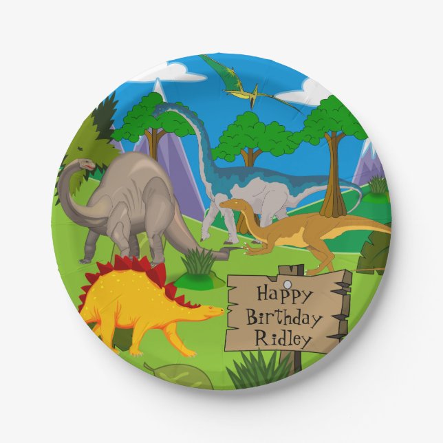 Personalized Dinosaur Birthday Paper Plates (Front)