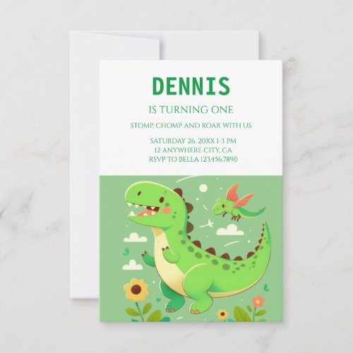 Personalized Dinosaur Birthday Party  Invitation