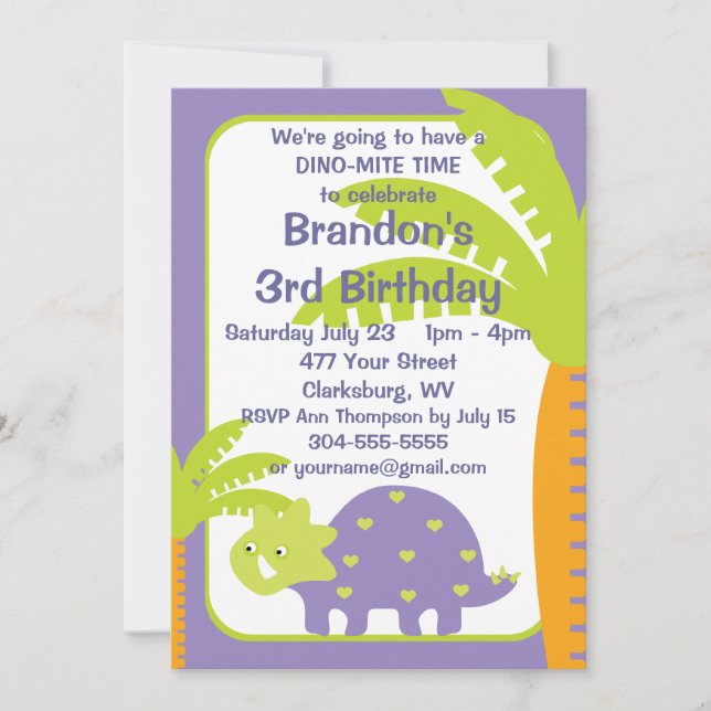 Personalized Dinosaur Birthday Party Invitation (Front)