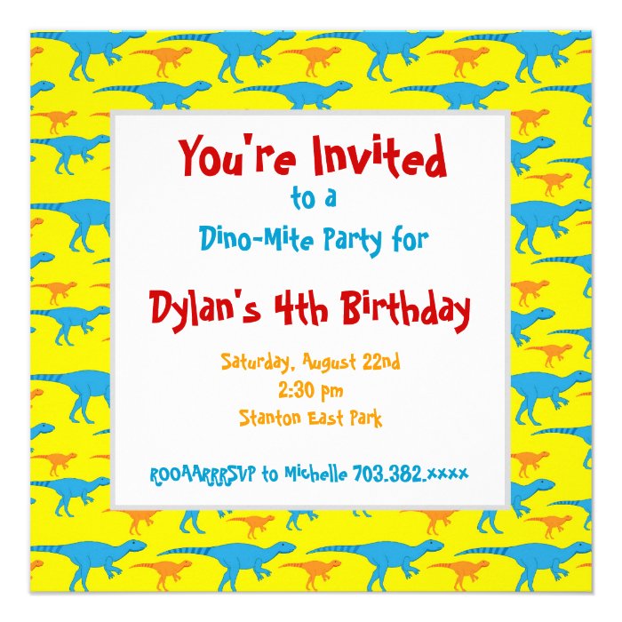 Personalized Dinosaur Birthday Party Invitations