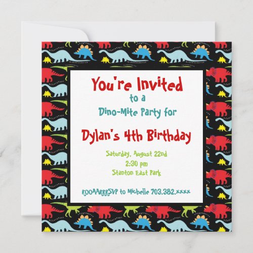 Personalized Dinosaur Birthday Party Invitations