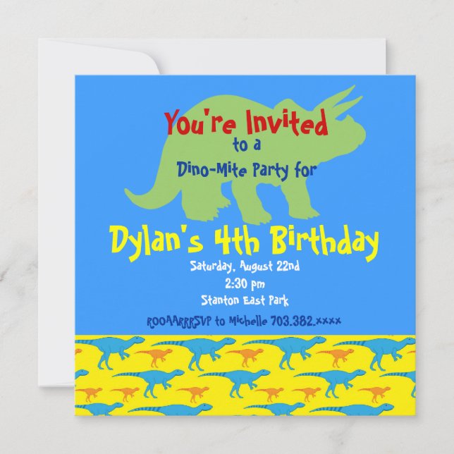 Personalized Dinosaur Birthday Party Invitations (Front)
