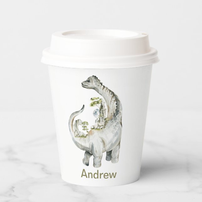 Personalized Dinosaur Birthday Party Paper Cups (Front)