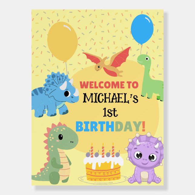 Personalized Dinosaur Birthday Party Welcome Foam Board (Front)