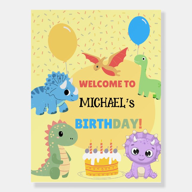 Personalized Dinosaur Birthday Party Welcome Sign (Front)