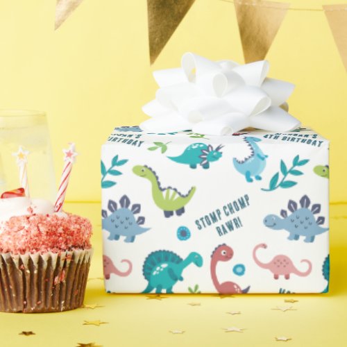 Personalized Dinosaur Birthday Party Wrapping Paper