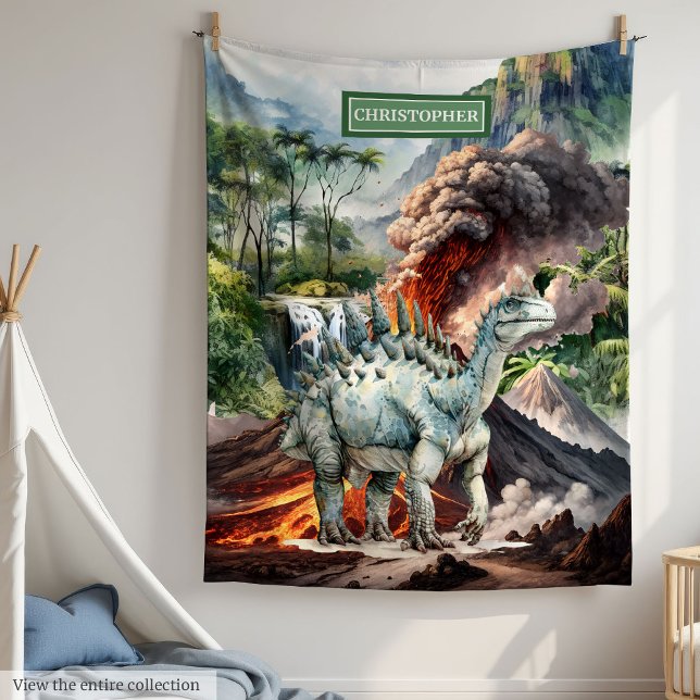 Personalized Dinosaur Blanket Boys Birthday Gift (Personalized Dinosaur Blanket Boys Birthday Watercolor)