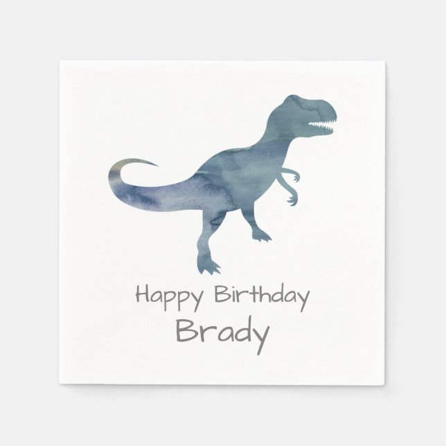 Personalized Dinosaur Blue Birthday Napkin (Front)