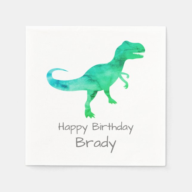Personalized Dinosaur Blue Birthday Napkin (Front)