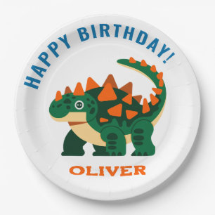 Personalized Dinosaur Boys Birthday Party Paper Plates