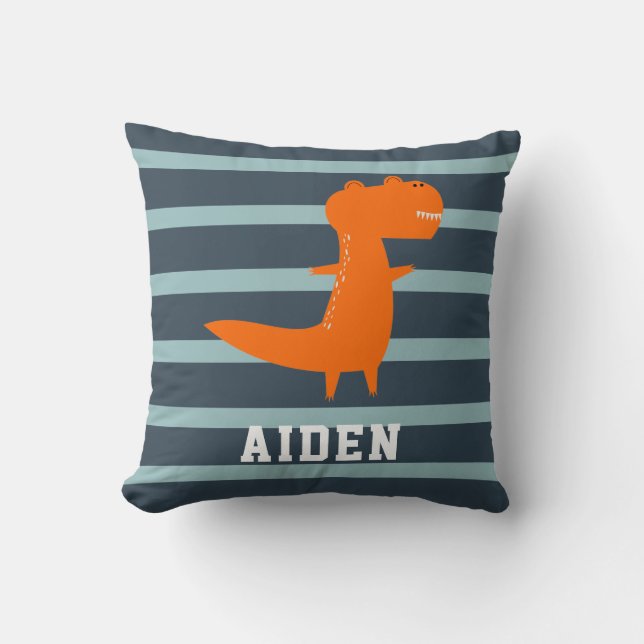 Personalized Dinosaur Boys Room Kids Cute Blue  Throw Pillow (Front)