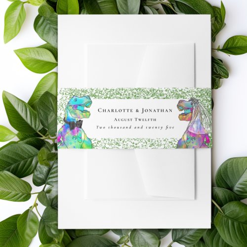 Personalized Dinosaur Bride & Groom Custom Wedding Invitation Belly Band