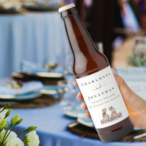 Personalized Dinosaur Bride & Groom Wedding Beer Bottle Label