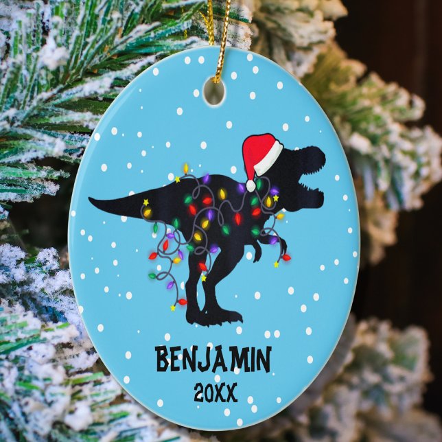 Personalized Dinosaur Christmas Boys Christmas Ceramic Ornament (Creator Uploaded)