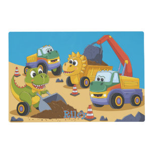 Personalized Dinosaur Construction Truck Kids Placemat