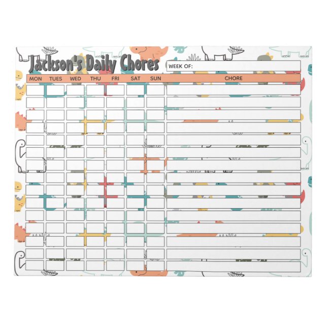 Personalized Dinosaur Daily Chores Chart Notepad (Front)