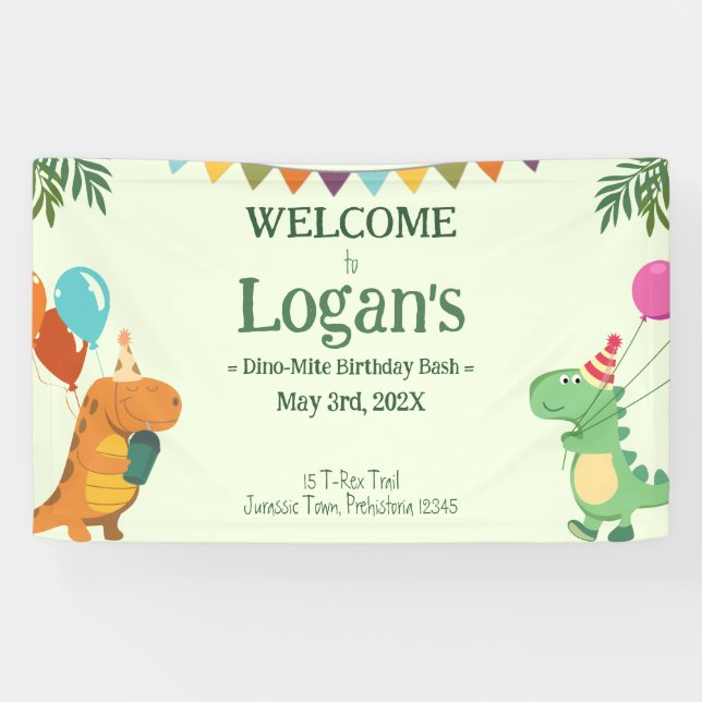 Personalized Dinosaur for Kids Birthday Party Banner (Horizontal)