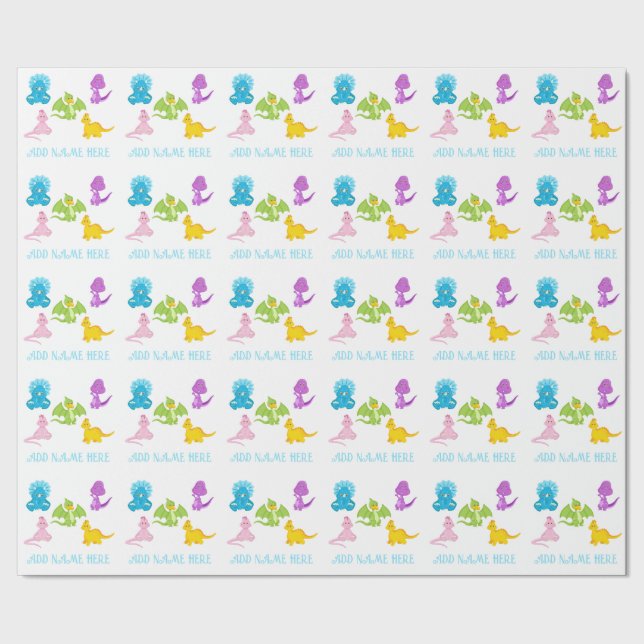 Personalized Dinosaur Friends Wrapping Paper (Seam)