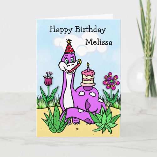 Personalized Dinosaur Girls Birthday Card