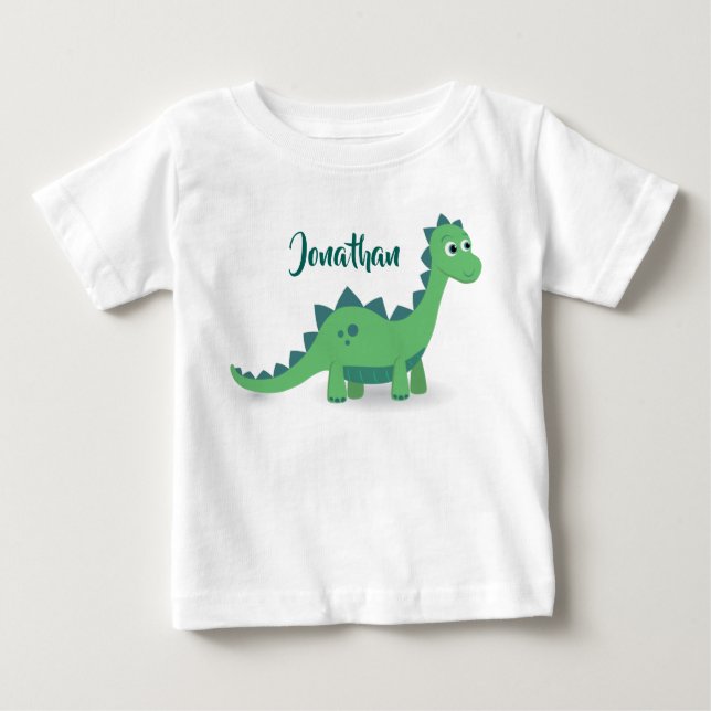Personalized dinosaur green blue kids t-shirt (Front)