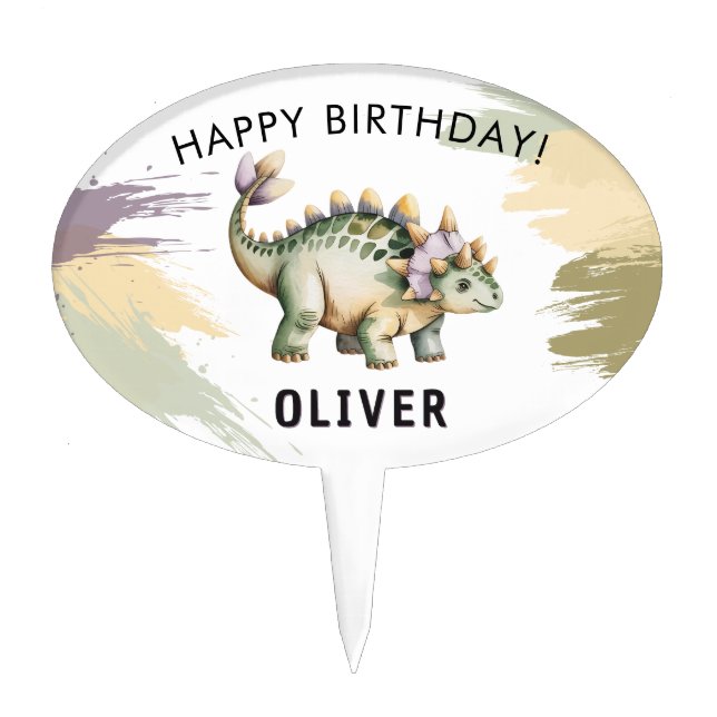 Personalized Dinosaur Happy Birthday Cake Topper (Front)