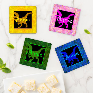 Personalized Dinosaur Hide Coaster Set