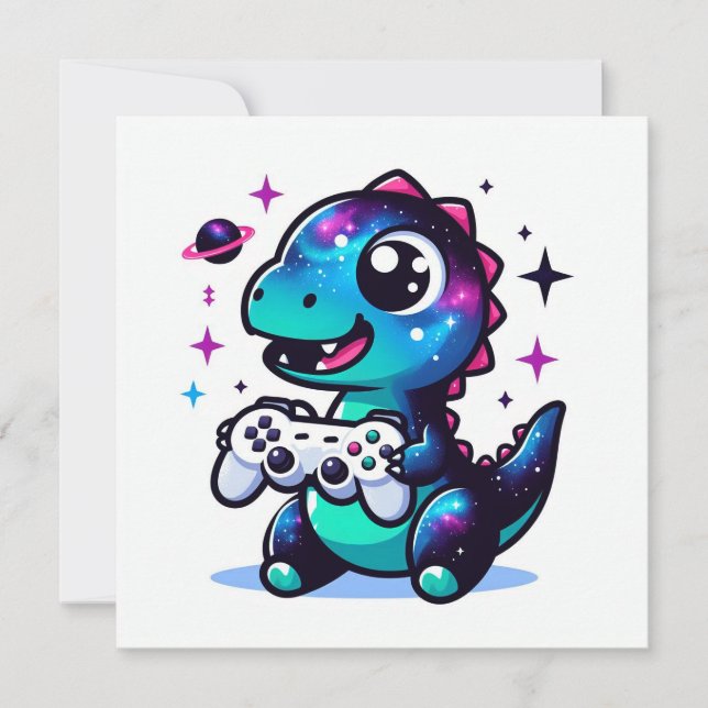Personalized Dinosaur Invitation for gamers (Front)