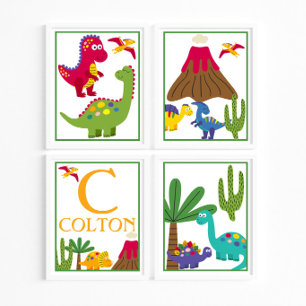 Personalized Dinosaur Kids' Art Print Set