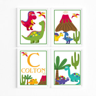 Personalized Dinosaur Kids' Art Print Set