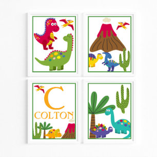 Personalized Dinosaur Kids' Art Print Set