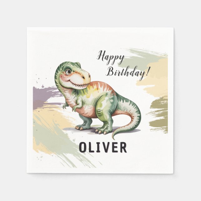 Personalized Dinosaur Kids Birthday Party Napkins (Front)