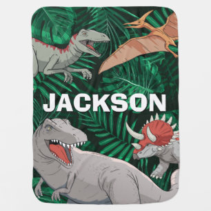 Personalized Dinosaur Kids Dino Jurassic Trex Boy Baby Blanket