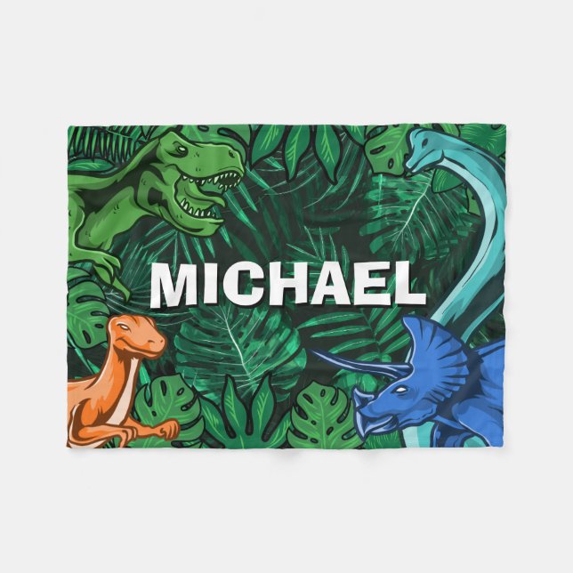 Personalized Dinosaur Kids Dino Jurassic Trex Boy Fleece Blanket (Front (Horizontal))