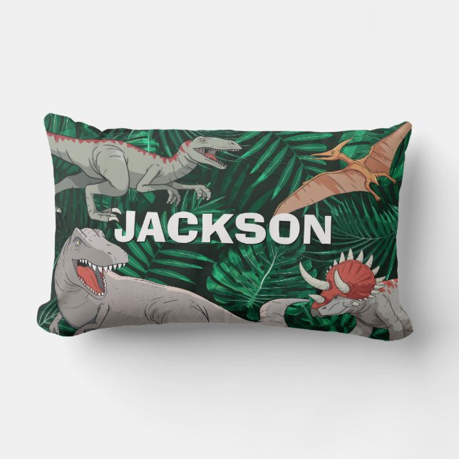 Personalized Dinosaur Kids Dino Jurassic Trex Boy Lumbar Pillow (Front)