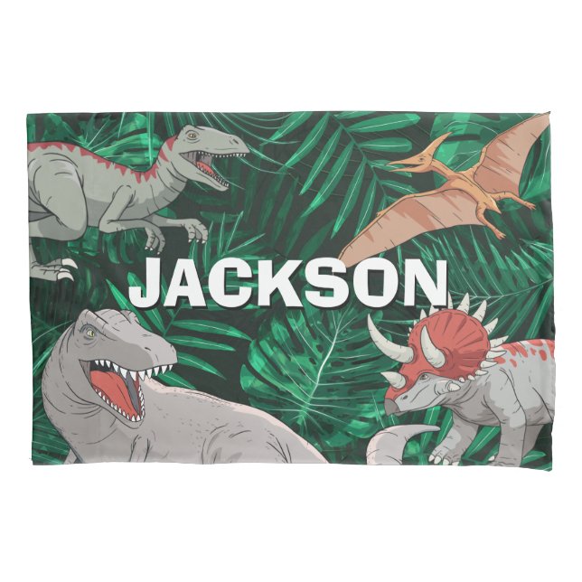  Personalized Dinosaur Kids Dino Jurassic Trex Boy Pillow Case (Front)