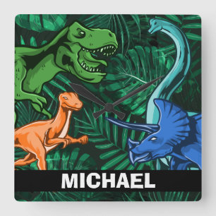 Personalized Dinosaur Kids Dino Jurassic Trex Boy Square Wall Clock