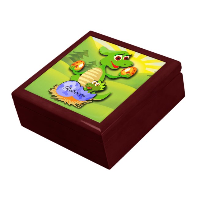 Personalized Dinosaur mother and baby cartoon Keepsake Box (Side)