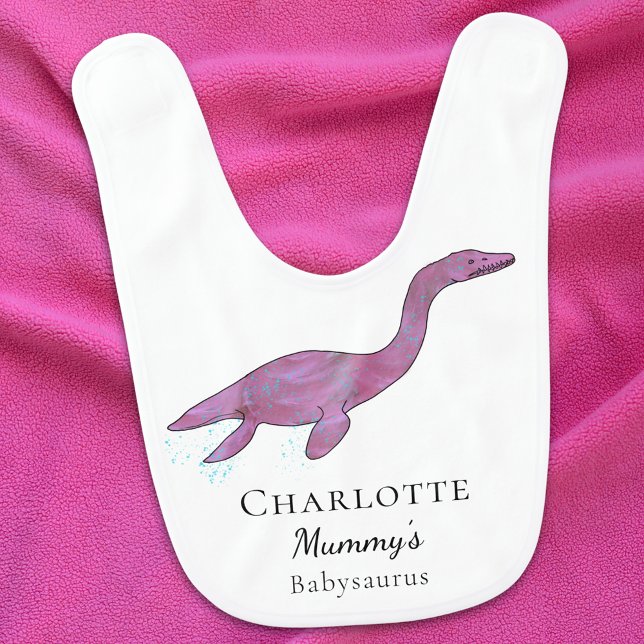 Personalized Dinosaur Mummys Baby saurus  Baby Bib (Pink dinosaur personalized girls name mummys baby saurus bib Cute plesiosaurus dino art new mum gift)