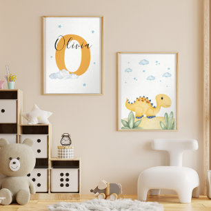 Personalized Dinosaur Nursery Wall Art Set of 2