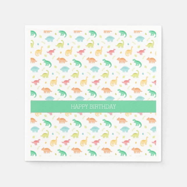 Personalized Dinosaur Paper Plate – Green Blue  Napkins (Front)