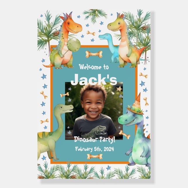 Personalized Dinosaur Photo Welcome Sign - Roar in (Front)