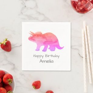 Personalized Dinosaur Pink Triceratops Napkins