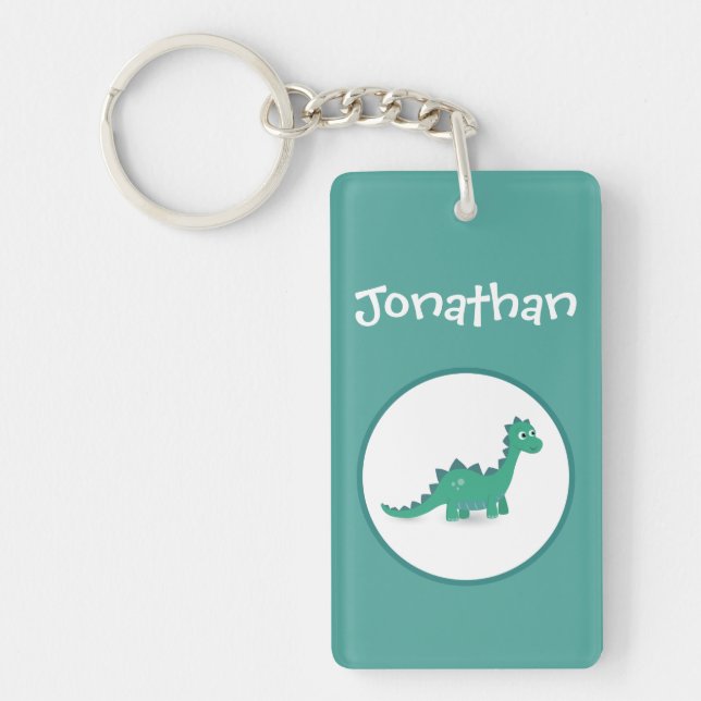 Personalized dinosaur rectangular name keychain (Front)
