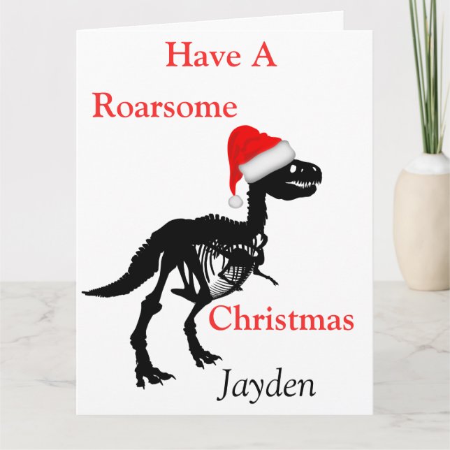 Personalized Dinosaur roarsome Christmas card (Front)